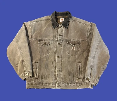 $70 • Buy Carhartt Vintage Detroit Blanket Lined Trucker Jacket Faded Brown No Size Tag