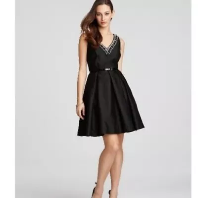 Nr New!KATE SPADE [US 10 AU 12] Black Beaded Dabney Fit & Flare Silk Midas Dress • $69.65