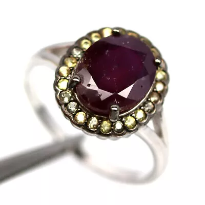 Gemstone Heated 8 X 10 MM. Red Ruby & Sapphire Jewelry Ring 925 Silver Size 8.75 • $9.99
