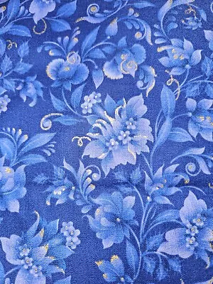 Maureen McNaughton Kiev Blue Floral Quilt Fabric Elizabeth Studio 2 Yards X 45 • $21.99