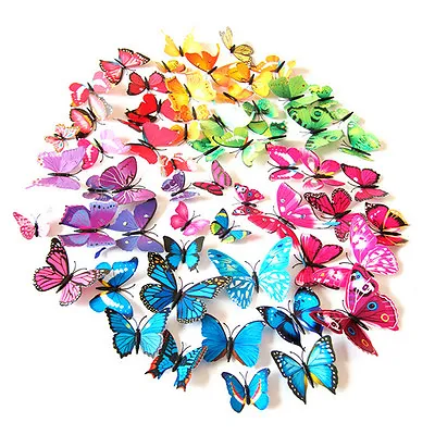 $3.99 • Buy 12 Pcs 3D Butterfly Wall Decals Removable Sticker Kids Art Nursery Decor Megnets