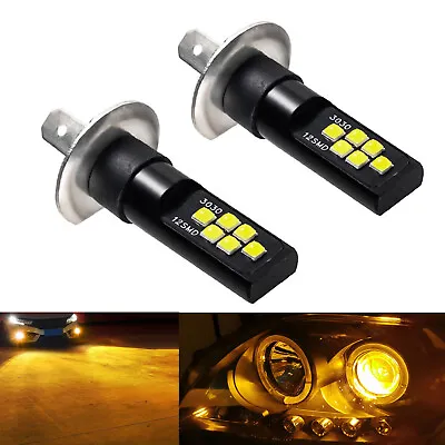 New 2x H1 Amber Yellow LED Bulbs Bright Upgraded SMD 3030 High Beam Replacement • $16.99
