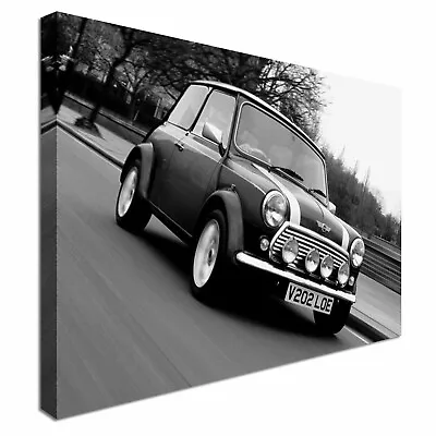 Black Mini-Cooper New   Canvas Wall Art Picture Print • £51.98