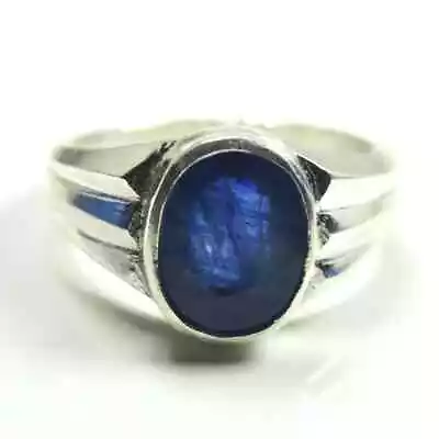 Solid 925 Sterling Silver Blue Sapphire Zircon Gemstone Mens Unisex Gift Ring • $44.33