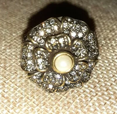 $24.99 • Buy Retired Heidi Daus Passionate Poisey Pearl & Swarovski Crystals Ring Sz 6