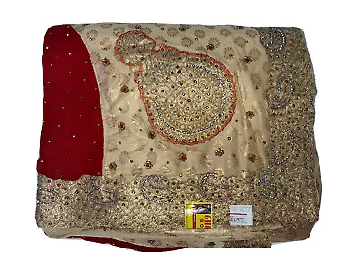 Gold And Red Velvet Fancy Designer Saree Sari For Weddings Eid New • £30