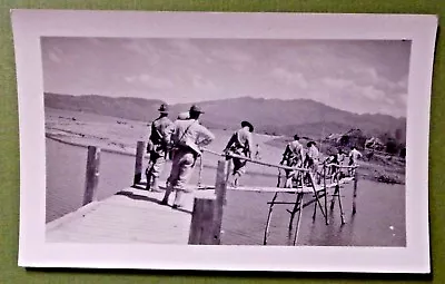 Vintage Photo PHILIPPINES Manila US Soldier Bridge Gun Camp John Hay World War 2 • $14.82