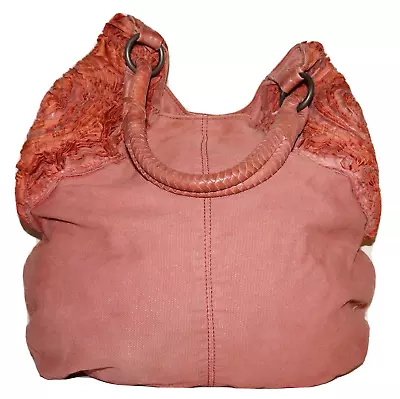 MISS ALBRIGHT Desert Coral Canvas & Leather 12 X 13 Slouchy Handbag • $35.99