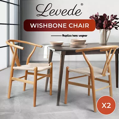 Levede 2x Dining Chairs Wooden Hans Wegner Chair Wishbone Chair Cafe Lounge Seat • $269.99