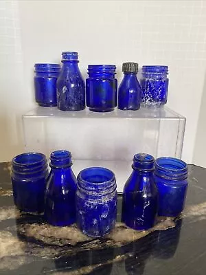 D Lot Of 10 Vintage Cobalt Blue Bottles 2.5” - 3” Tall • $19.99