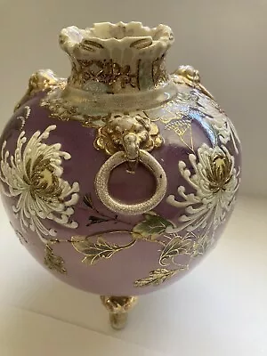Antique Possibly Japanese Moriage Approx. 9 Inch Tall Vase Tri Footed • $115