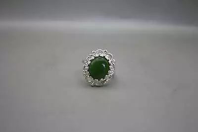 Vintage Sterling Silver Green Jadeite Jade Ring • $38.49