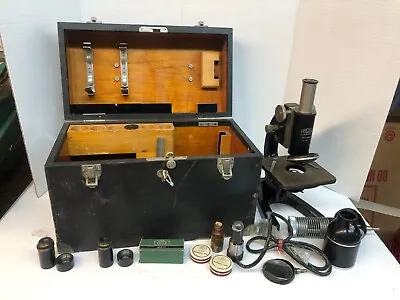 VINTAGE Carl Zeiss Jena 219973 Microscope W Accessories & Original Wood Box • $174.94