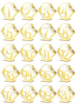 1-20 Acrylic Wedding Table Numbers Cards Stands With Holder For Party Decor • £10.34