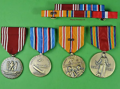 4 WWII Army Medals & Ribbon Bar For Service In The Pacific - Philippines WW2  • $69.49