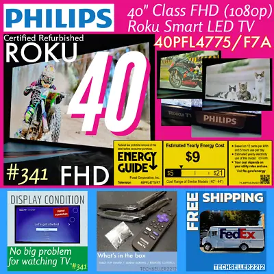 Philips 40  FHD (1080p) Roku Smart LED TV (40PFL4775/F7A With Remote/Stand/Screw • $126.26