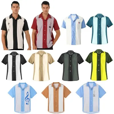 £20.63 • Buy Mens Rockabilly Vintage 50's Contrast Color Shirt Short Sleeve Bowling Shirts