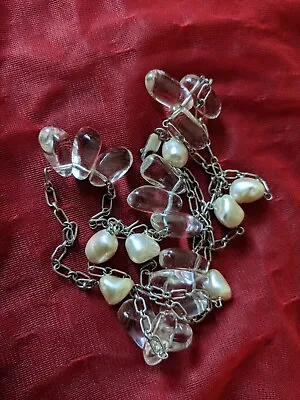 Vintage Beautiful Sterling Silver Glass & Genuine Pearl Necklace 30 Inches • $69.99