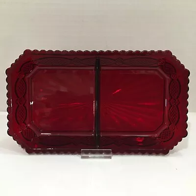 VTG Avon Cape Cod Ruby Red Glass Divided Serving Tray Relish Condiments Dish EXC • $15