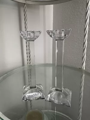 Villeroy & Boch Lead Crystal Candlestick Holders Set Pair Clear Decor 7” Tall • $18