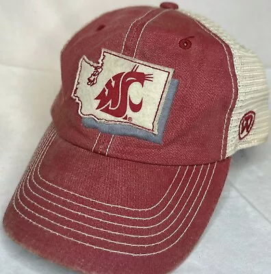 Top Of The World TOW Washington State Cougars SnapBack Trucker Hat Cap Red Mesh • $319.86