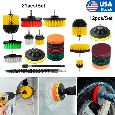 $14.81 • Buy 12/21pcs Drill Brush Cleaning Power Scrubber Attachment Set Cleaning Grout Floor