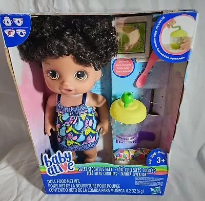 Baby Alive Sweet Baby Spoonfuls AA Girl Black Baby Doll Food Included • $49.99