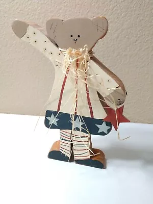 Vintage 4th Of July Decor Wood Cut Girl Doll Figurine Decoration Prim Tole • $19.90