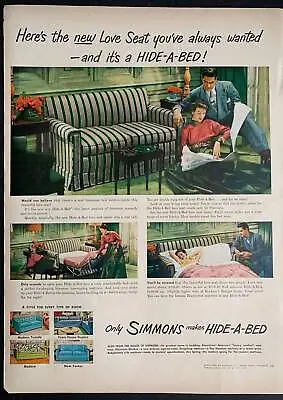 Vintage 1949 Simmons Hide-A-Bed Couch Print Ad • $18.20