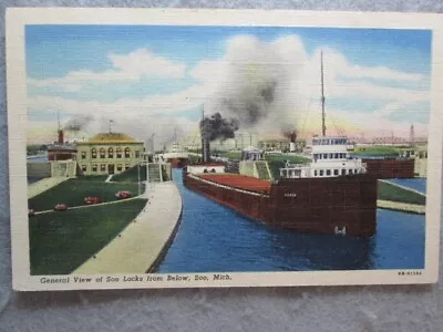 Vintage General View Of Soo Locks From Below Soo Michigan Postcard • $1.10