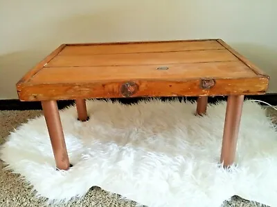 Vintage Mid Century Red Brown Wood Copper Coffee Table 1960's • $119.95