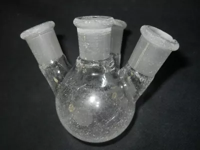 CHEMGLASS 14/20 Joint Glass Angled 4-Neck 50mL Round Bottom Flask Chipped • $14.99