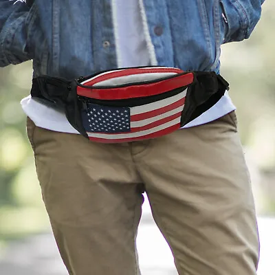 USA Flag Leather Waist Fanny Pack Belt Bag Pouch Travel Hip Purse Men Women • $12.94