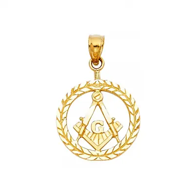 14K Solid Yellow Gold Wreath Masonic Pendant - Mason Freemason Necklace Charm • $147.29