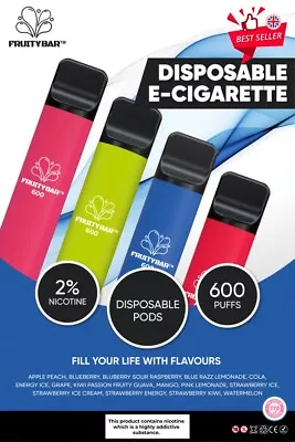 Fruity Bar Disposable Vape Pen 20mg 600 PUFFS VAPORLAX & VAPORLINQ Mix Brands • £2.20