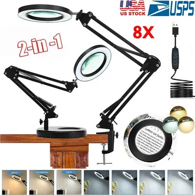 $30.50 • Buy 8X Magnifying Glass Desk Top Lamp Reading Makeup Tattoo Led Light W/ Stand&Clamp