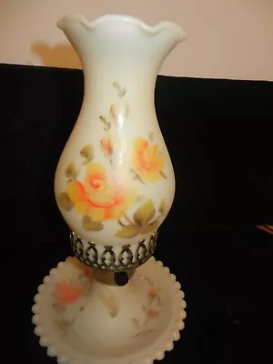 Vintage Lamps Hand Painted Electric Oil Lamp Ivory Glass Chimney Decorative • $32.95