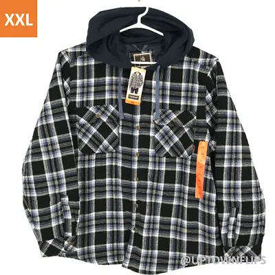 $29.99 • Buy Legendary Outfitters Mens Shirt Jacket 2XL Black Plaid Flannel Hooded Shacket