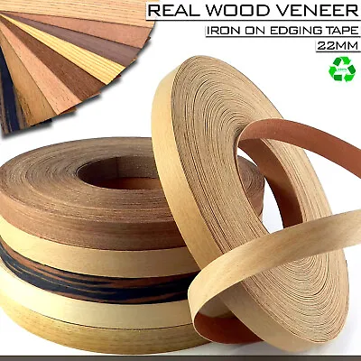 Real Wood Veneer Iron On Edging Tape Strips 22mm Pre Glued Edge Band HIGH QUALTY • £3.99