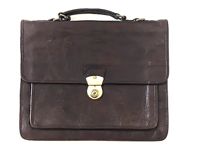 Hidesign Dark Brown Leather Briefcase Attaché Case Keys Zips Work Travel Vintage • $89.95