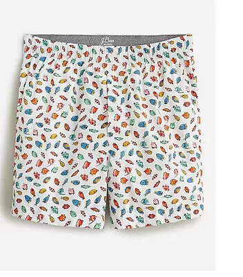 NWT J.Crew Men's LARGE Aquarium Colorful Fish 100% Cotton Poplin Woven White • $14.99