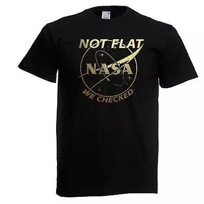 Not Flat Nasa Checked Flat Earth Conspiracy Black Mens T Shirt • £12.95