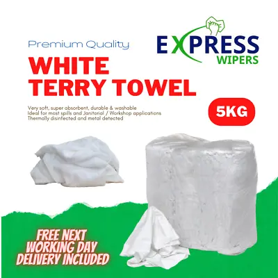 £24.50 • Buy 5kg White Terry Towelling Cleaning Rags Wipers Wiping Cloths PREMIUM QUALITY