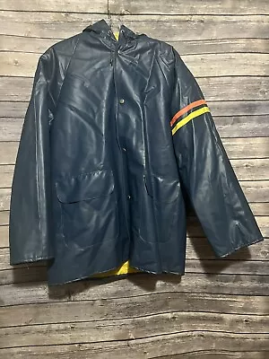 WINDRIFTER Insulated Postman Raincoat Size Small Blue Vinyl Jacket Lined • $67.92