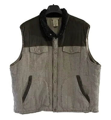 Vintage Men’s Scandia Woods Filled Puffer Suede Vest 2XL Herringbone Snap Button • $28.52