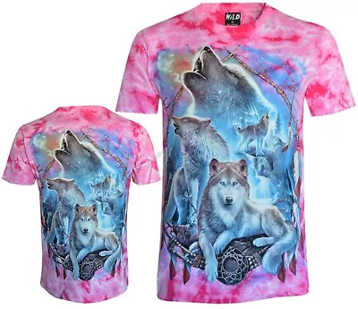 Wolves Cosmic Night Dream Catcher Waterfall Glow In Dark Tie Dye T-Shirt By Wild • £15.99