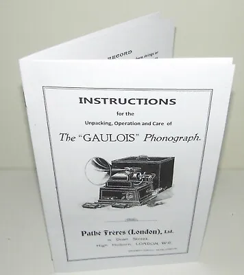 Pathe Phonograph Gramophone Gaulois Cylinder Instruction English Manual Copy • $17