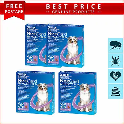 NEXGARD SPECTRA For Dog 15 To 30 Kg 3612 Doses PURPLE Flea Heartworm Control • $76.93