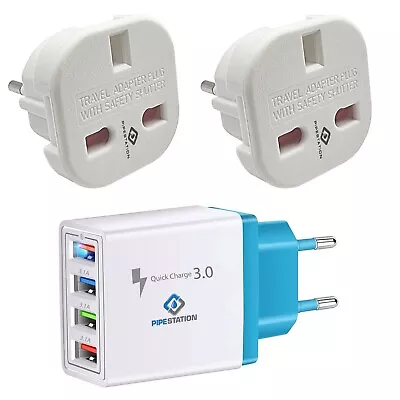 EU Travel Adapter Plug With Euro USB Charger Plug | Europe Holiday Adaptor Plugs • £3.79