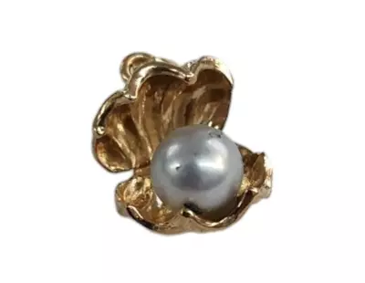 14K Gold Clamshell Pearl Pendant Charm (Pearl Factory HAWAII ) • $259.99